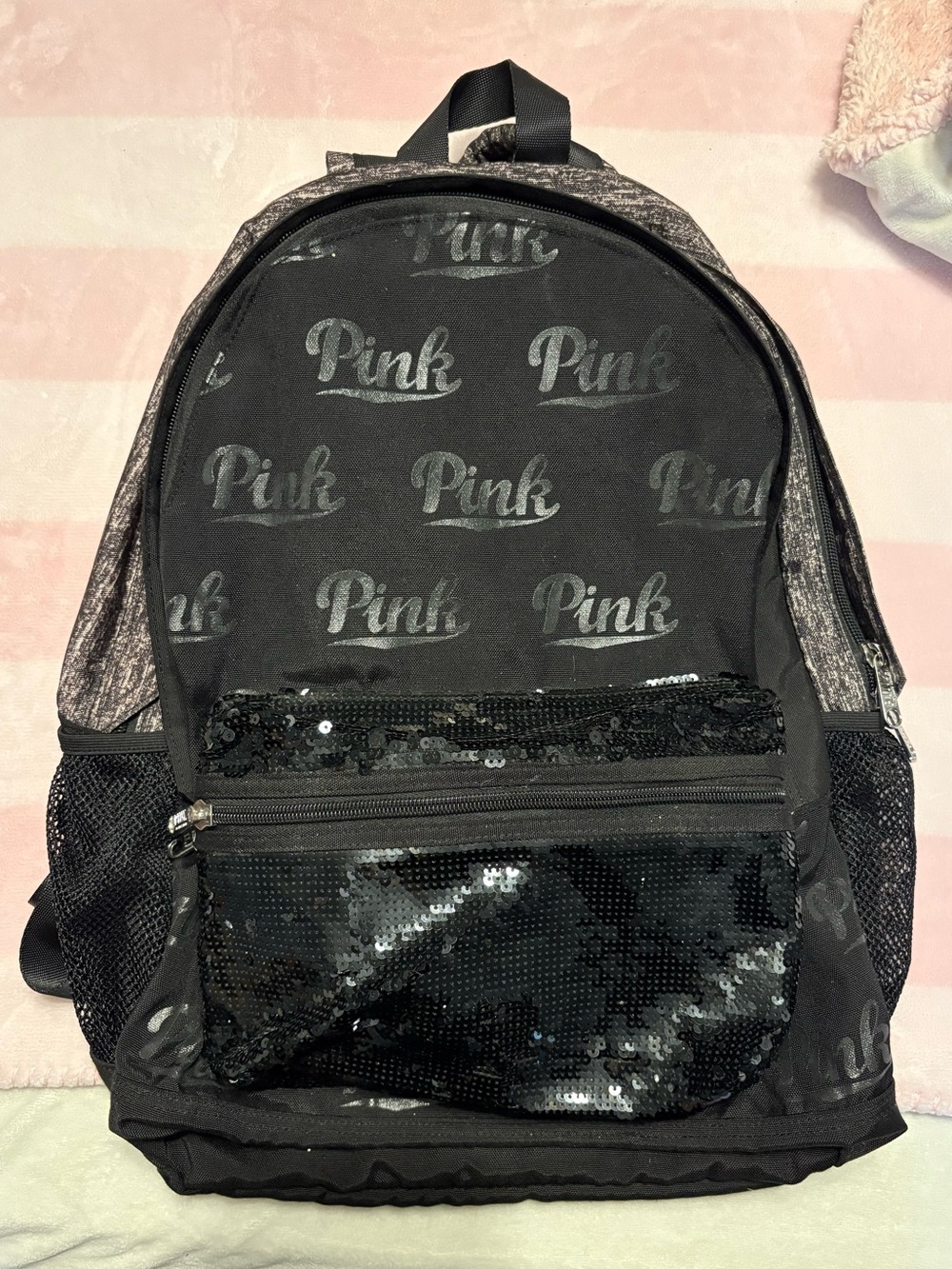 PINK Black Sequin Accent Backpack